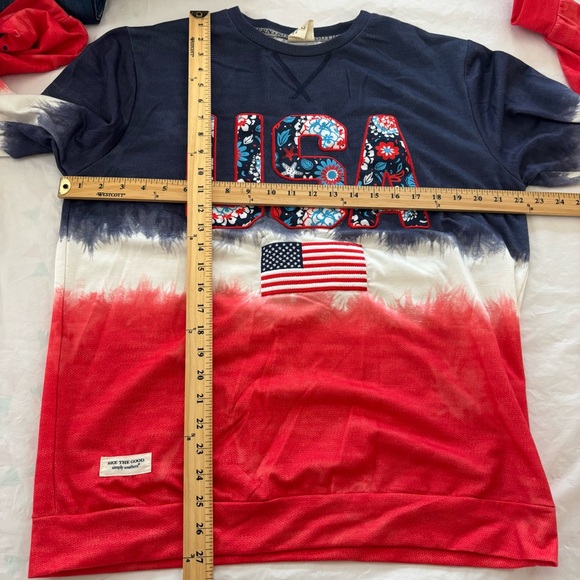 NWOT Simply Southern Red White Blue Patriotic Flag USA Pullover Shirt SZ L - Picture 6 of 10
